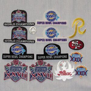 Lot of 13 Vintage 90's Super Bowl Football Patches 49ers Redskins Hank